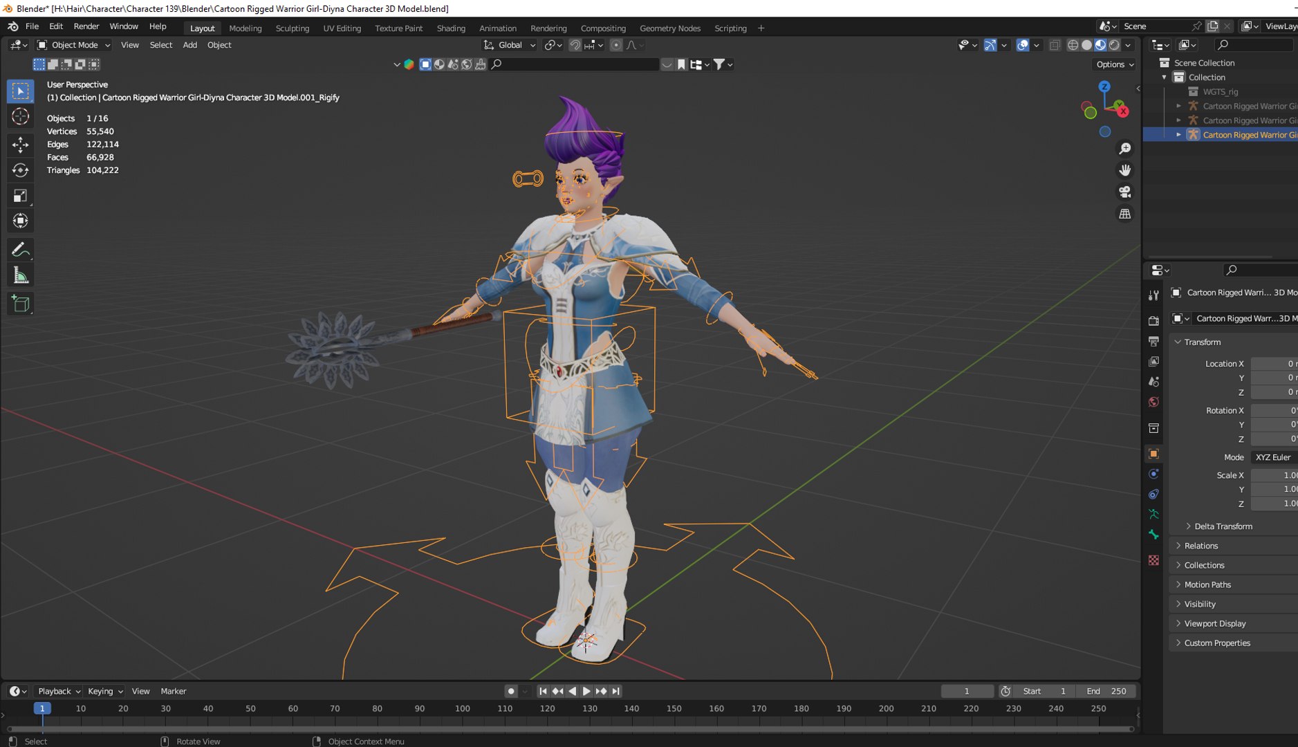 Cartoon Rigged Warrior Girl-Diyna Character 3D Model 3D Model ...