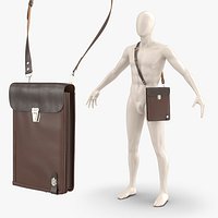 Vintage Leather Army Document Bag on Model Brown