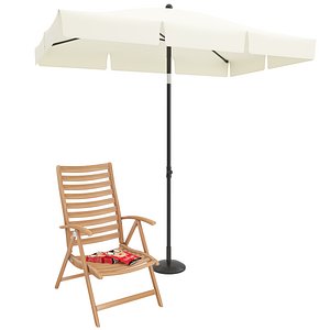 Patio Garden Umbrella with Chair 3D