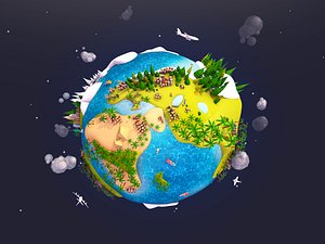Cartoon Low Poly Earth Planet UVW
