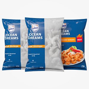 Frozen Shrimps Package Bags 3D model 3D model