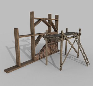 Construction wall and wooden scaffolding 3D