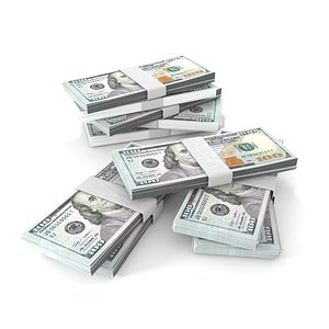 3D 100 Dollar Bill Grouped Stacks