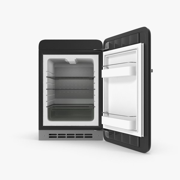 3D model open black retro refrigerator