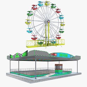 3D model Ferris Wheel and Dodgem Cars Platform