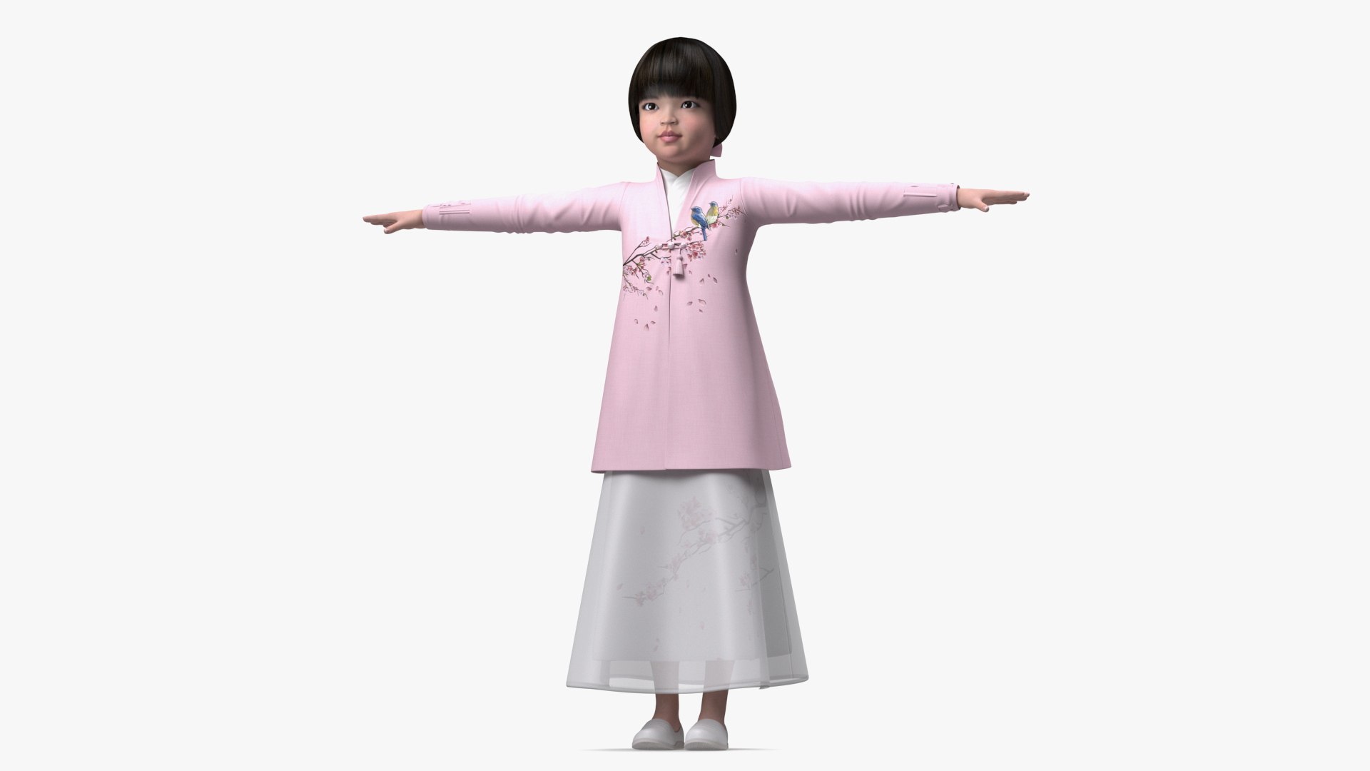 Child Girl from Asia in National Costume Rigged 3D model preview
