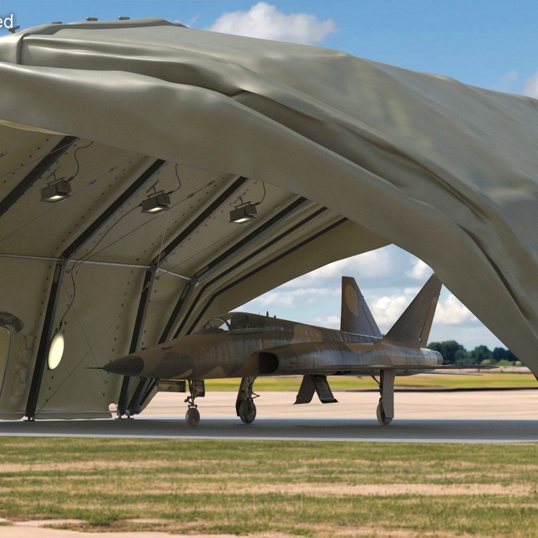 Rapid Deployment Aircraft Shelter with Fighter Jet 3D model preview