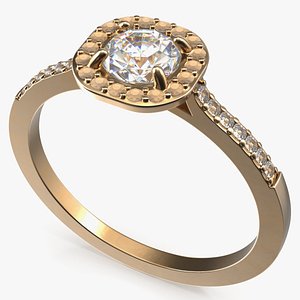 Gold Ring with Diamonds 3D