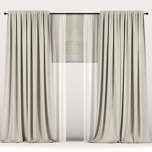 curtains beige tulle 3D model