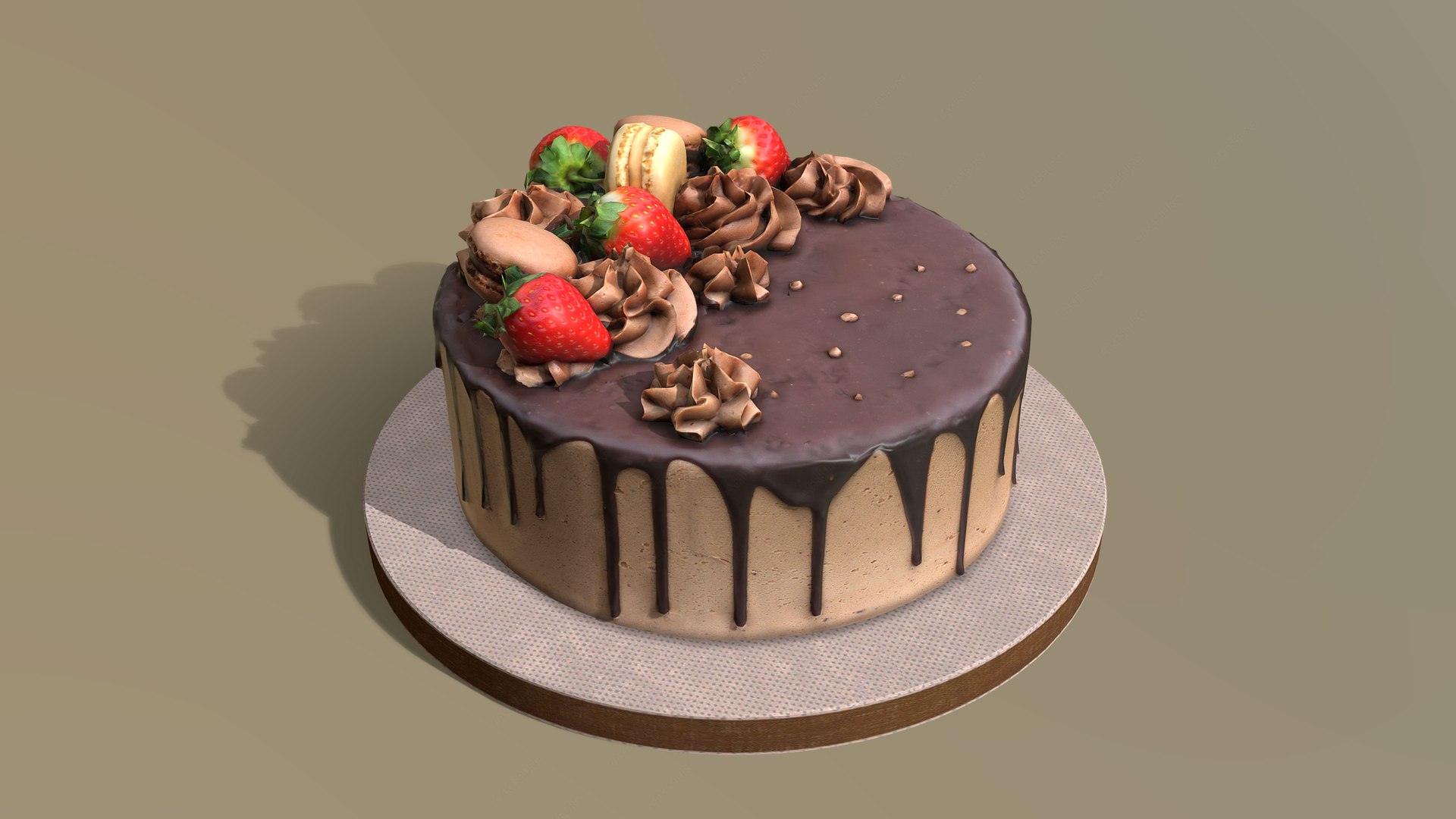 3D Chocolate Strawberry Drip Cake - TurboSquid 1865896