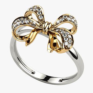 Bow Diamonds Mixed Gold Ring 3D model