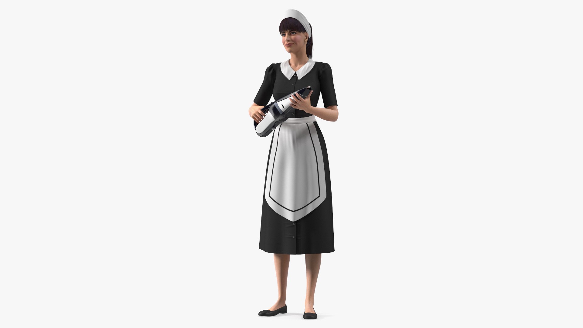 Housekeeping Maid with Handheld Vacuum Cleaner Rigged for Modo 3D model preview