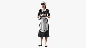 3D Housekeeping Maid with Handheld Vacuum Cleaner Rigged