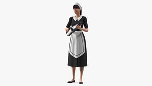 Housekeeping Maid with Handheld Vacuum Cleaner Rigged for Modo