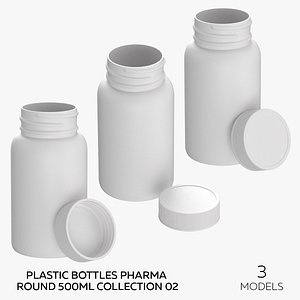 3D Plastic Bottles Pharma Round 500ml Collection 02 - 3 models