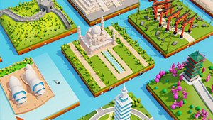 Lowpoly Asia Oceania Landmarks Pack 10 Game Ready Models