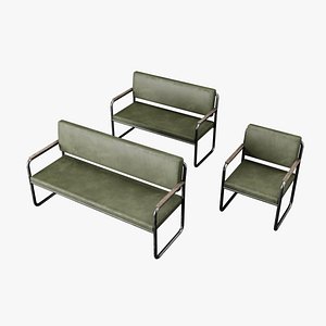 Retro Hospital Benches 3D model