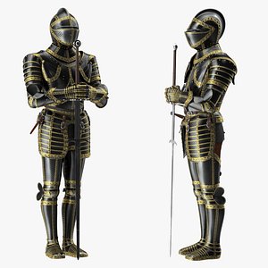 3D Medieval Knight Black Gold Full Armor Rigged for Modo