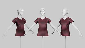 Female T-Shirt 01 Dark Red 3D model