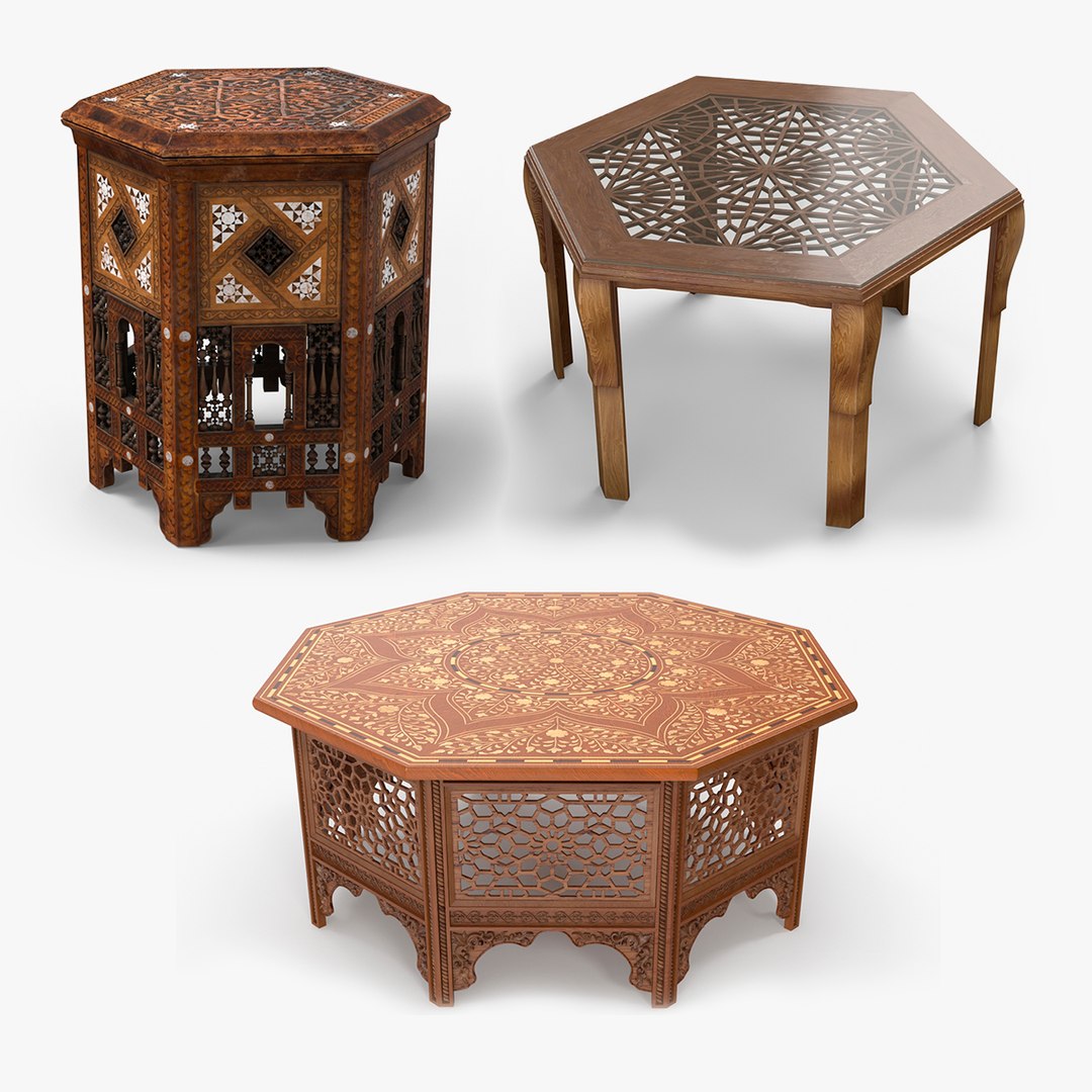 Oriental Wooden Tables Collection 3D model preview