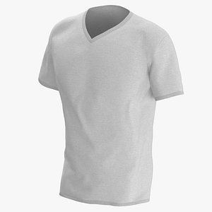 T Shirt Worn Male V Neck Pose 01 White Blank and Banded Heather 3D