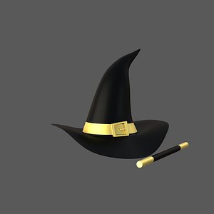 3D model Magic Hat And Wand V05 Gold