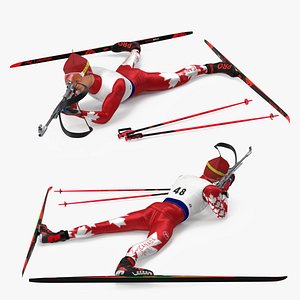 Biathlete Fully Equipped Canada Team Shooting Pose 3D model