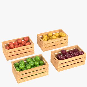 Apples in wooden crates 3D model