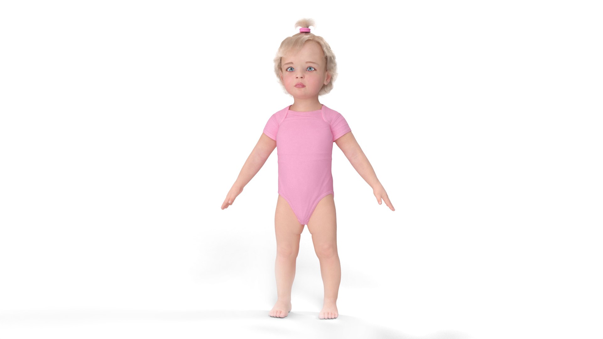 Baby Girl Wearing Bodysuit A-Pose Fur 3D model preview
