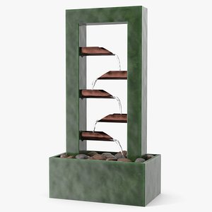 3D Tiered Ceramic Fountain with Pebbles Green model
