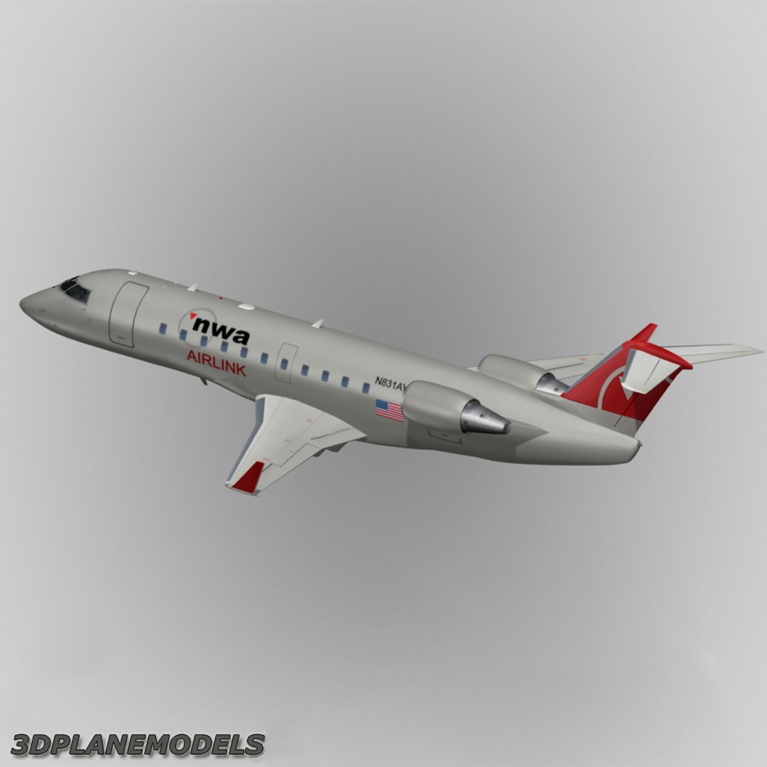 3d Bombardier Crj-200 Northwest Airlines Model