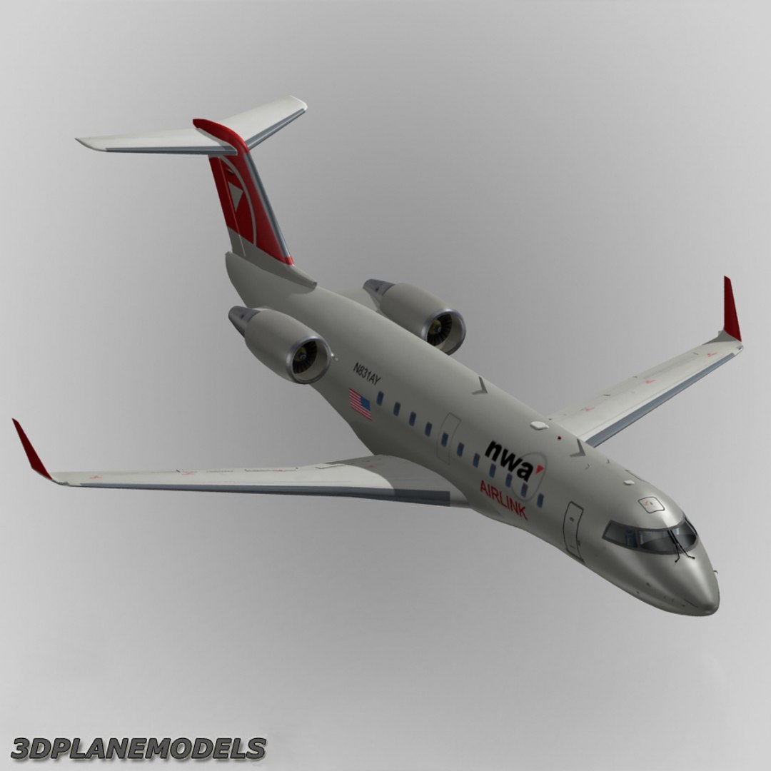 3d Bombardier Crj-200 Northwest Airlines Model