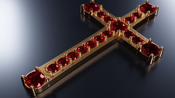 3D Cross with Rubies