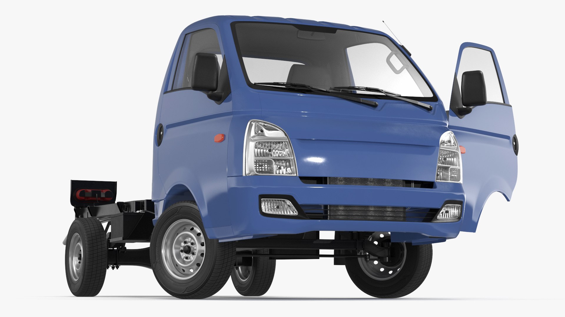 Mini Truck Bare Chassis Blue Rigged for Cinema 4D 3D model preview