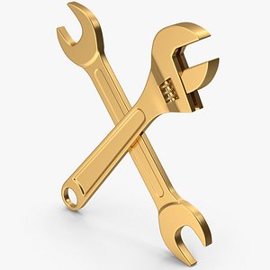 3D Gold Wrench Settings Symbol