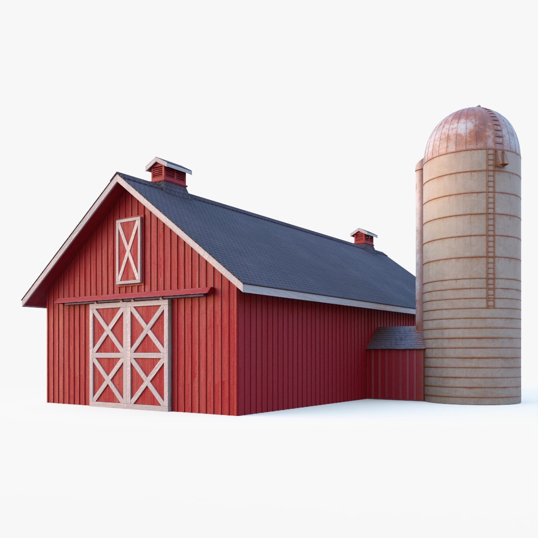 Barn Silo Red Old 3D model preview
