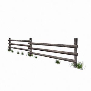 3D Rustic fence - Wooden Low Poly model