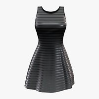 Black A-Line Mini Skirt Sleeveless Leather Dress