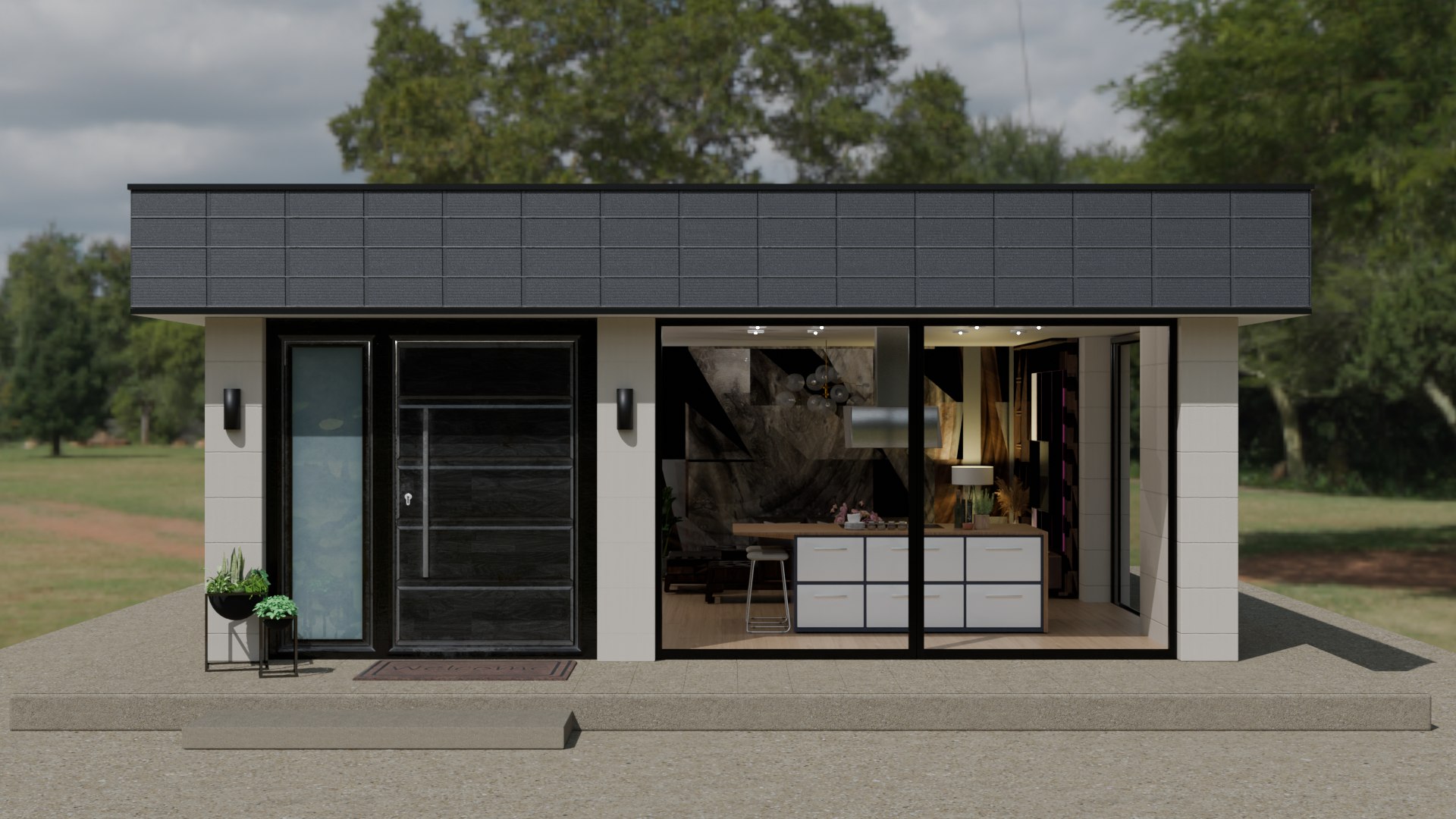 Modern ADU House Exterior And Interior Architectural Visualization ...