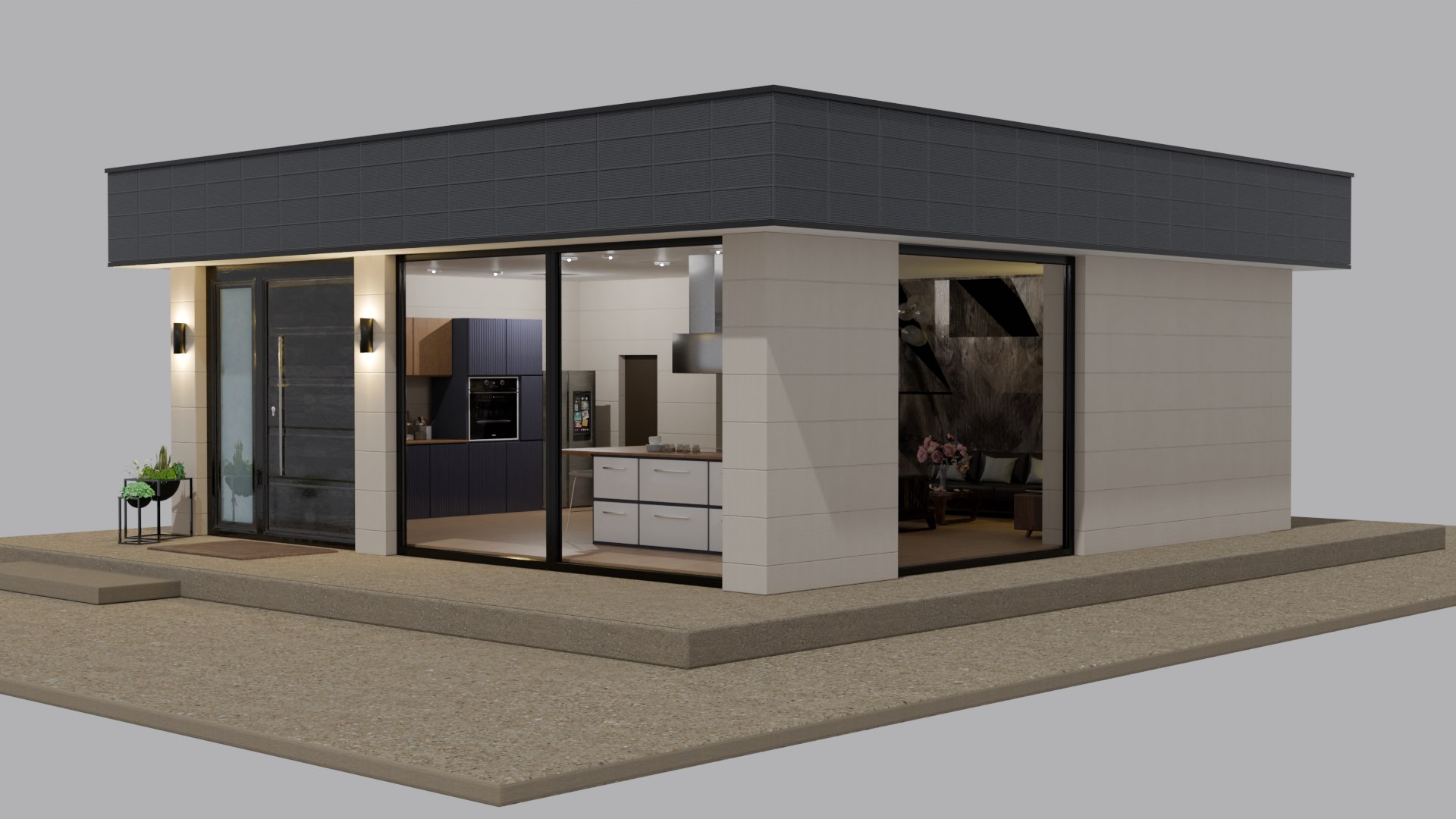Modern ADU House Exterior And Interior Architectural Visualization ...