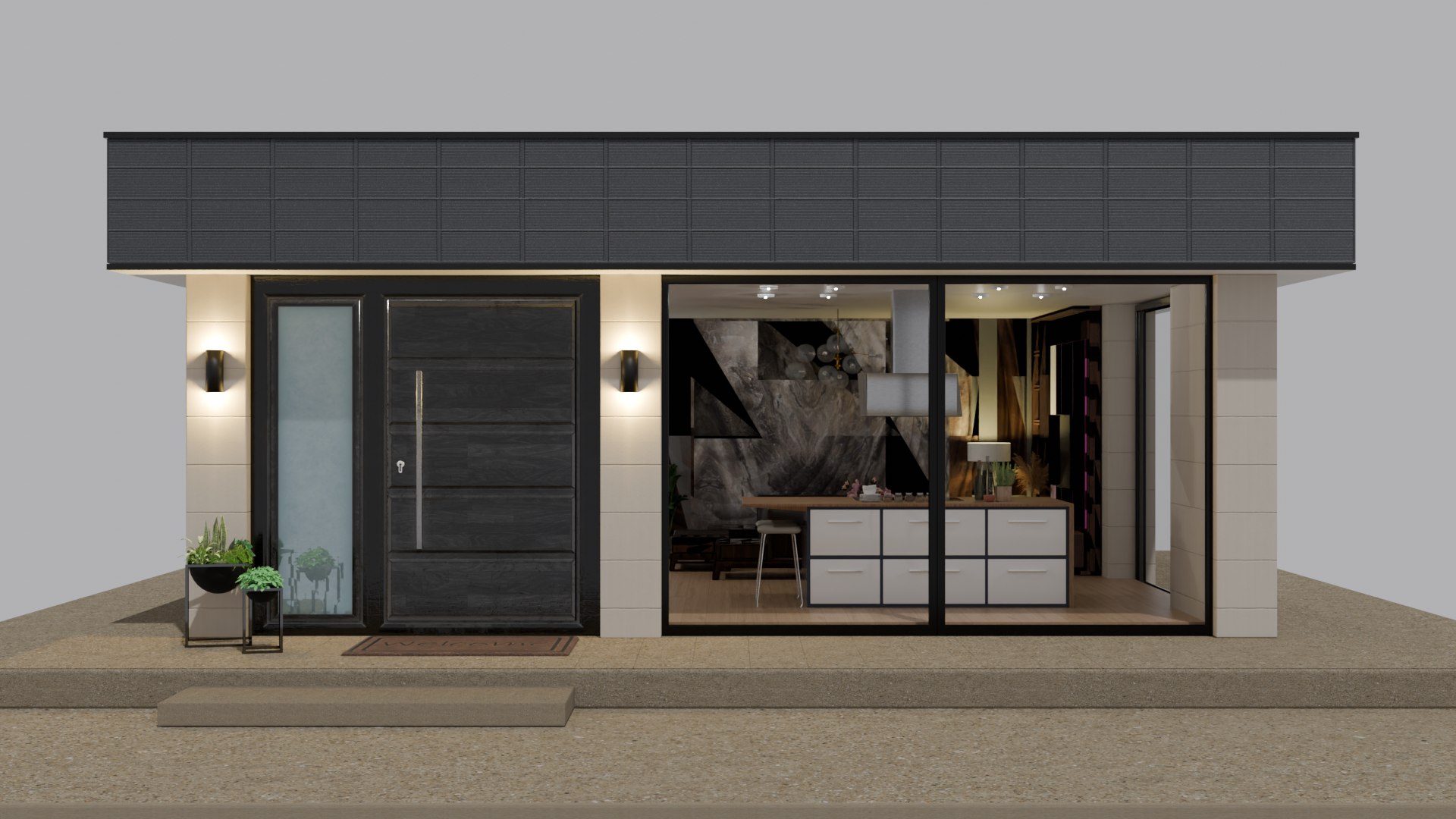 Modern ADU House Exterior And Interior Architectural Visualization ...