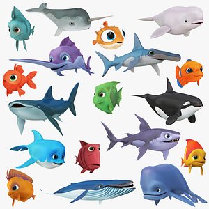 Cartoon Fish and Whale Collection 18 in 1 model