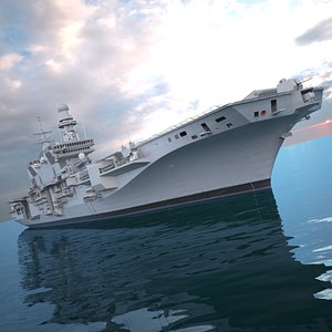 Large Naval Aircraft Carrier Vehicle on Water 3D model