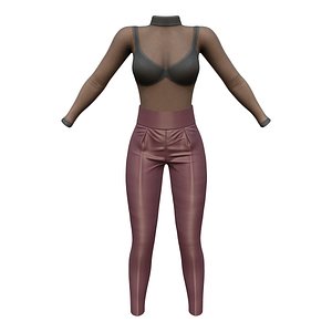 Shiny Maroon Pants and See Through Effect Top Combo