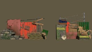 Low poly apocalypse stylized fences 3D