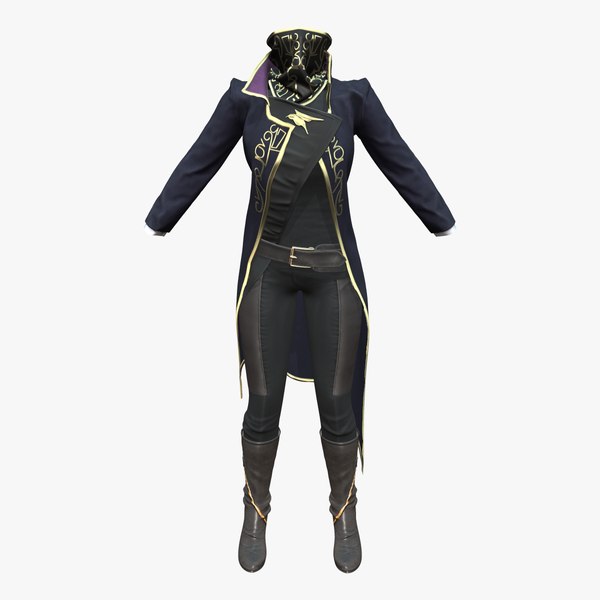 3D model Full Black Fantasy Outfit Jacket Pants Boots Mask