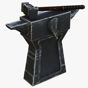 3D Blacksmith Anvil and Hammer model