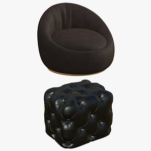 Chesterfield Leather Ottoman With Ralistic Sofa 3D model