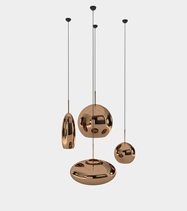 Copper round pendant lamp set
