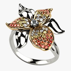 Flower Shape Luxury Gold Ring 3D model